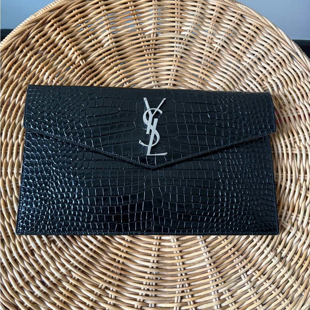 *Special Item* Saint Laurent Uptown Pouch In Crocodile Embossed Shiny Leather